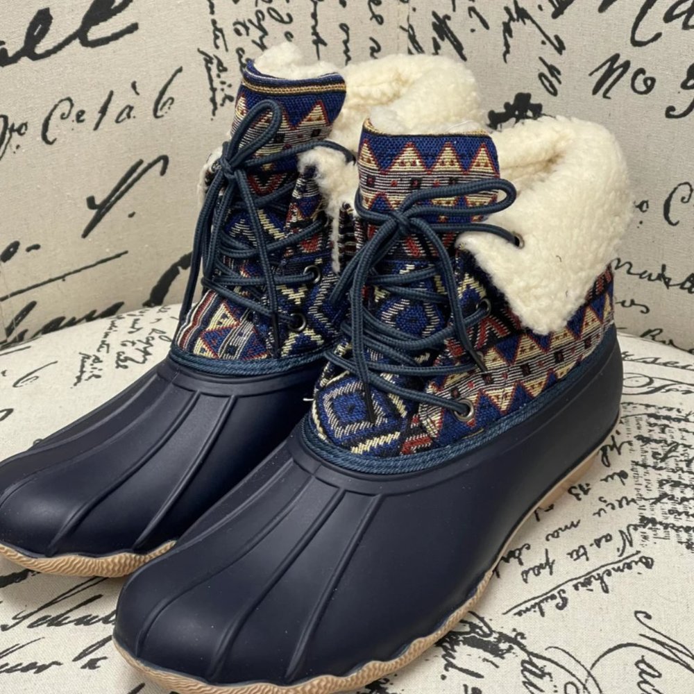 Gypsy Jazz Navy Aztec Navajo Duck Boots Waterproof